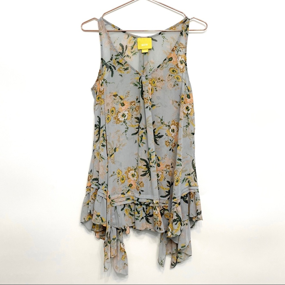 Anthropologie Floral Tunic in Blue and Yellow